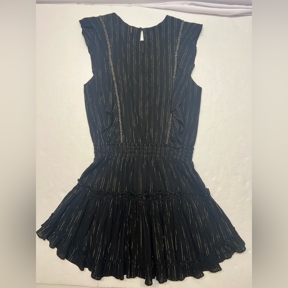MISA Los Angeles Cielle Ruffle Bib Black Gold Mini Dress Size Small Metallic - Picture 8 of 10